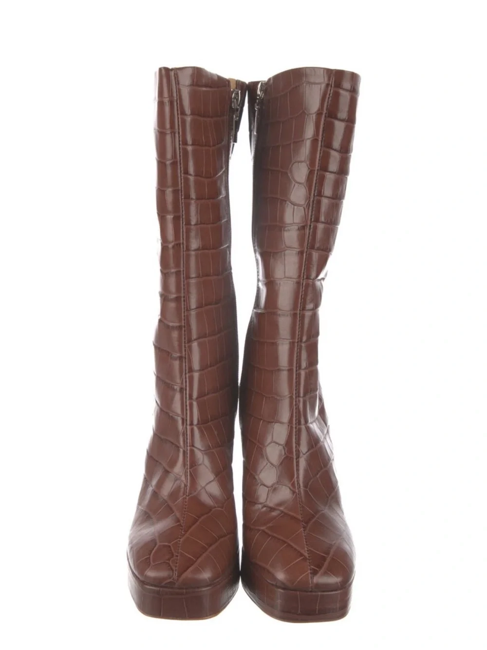 SCHUTZ Dark Brown Croc-Embossed Platform Over-the-Knee Boot